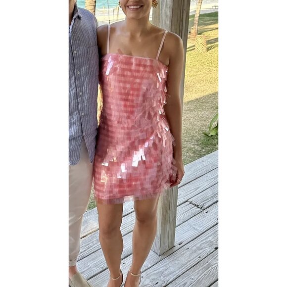 Badgley Mischka Pink Paillette Sequin Mini Cocktail Dress – Women’s Size 6 - Picture 12 of 16